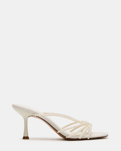 EDNA Pearl White Strappy Mule Women's Heel | Steve Madden