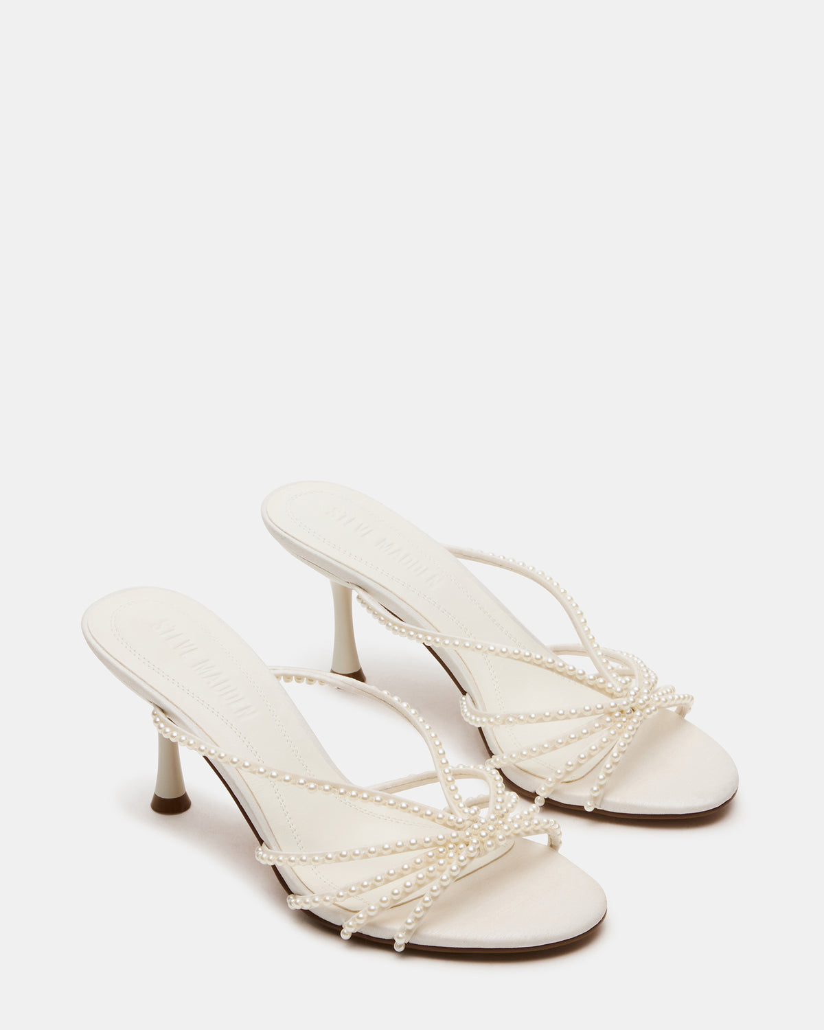 EDNA Pearl White Strappy Mule Women's Heel | Steve Madden