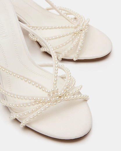 EDNA Pearl White Strappy Mule Women's Heel | Steve Madden