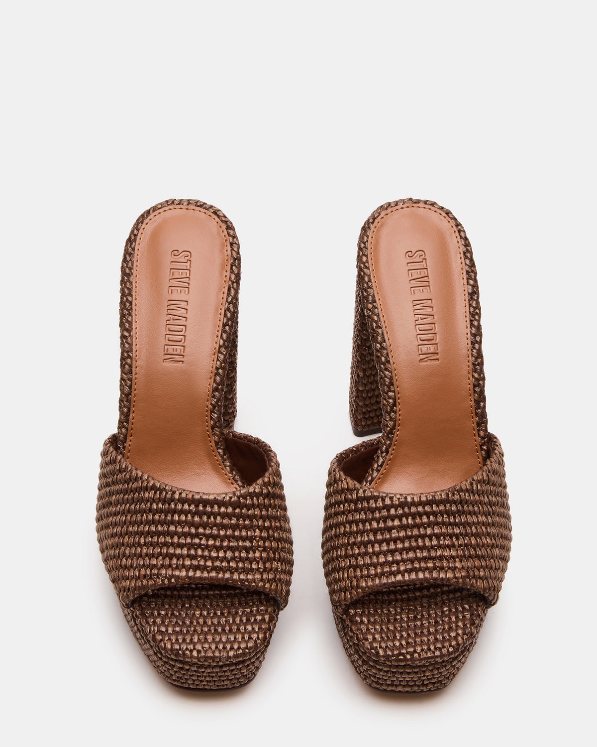 JOEL Brown Raffia Square-Toe Platform Raffia Mule Women's Heel | Steve Madden