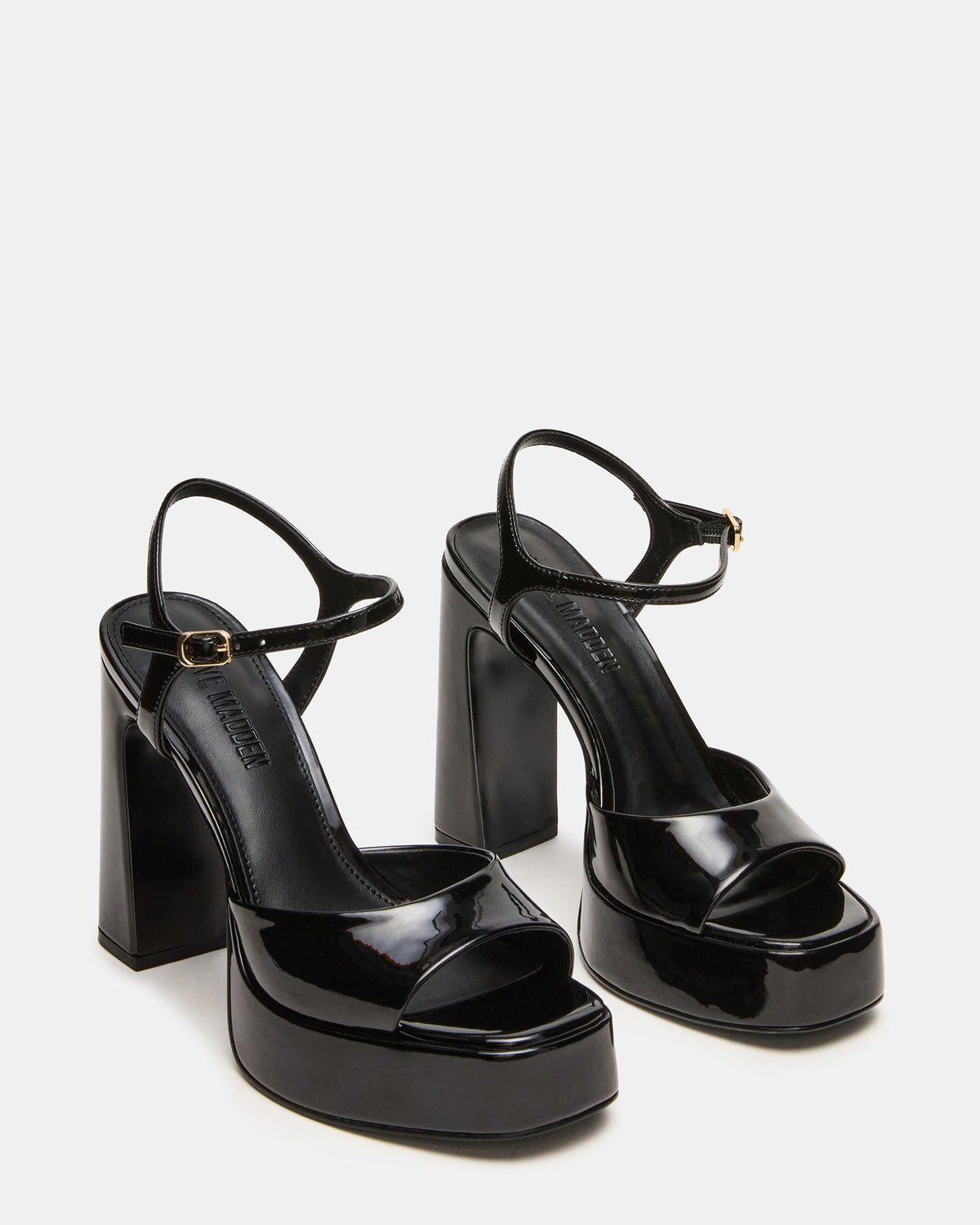 LIANDRA Black Patent Women's Platform Square-Toe Strappy Heel | Steve Madden