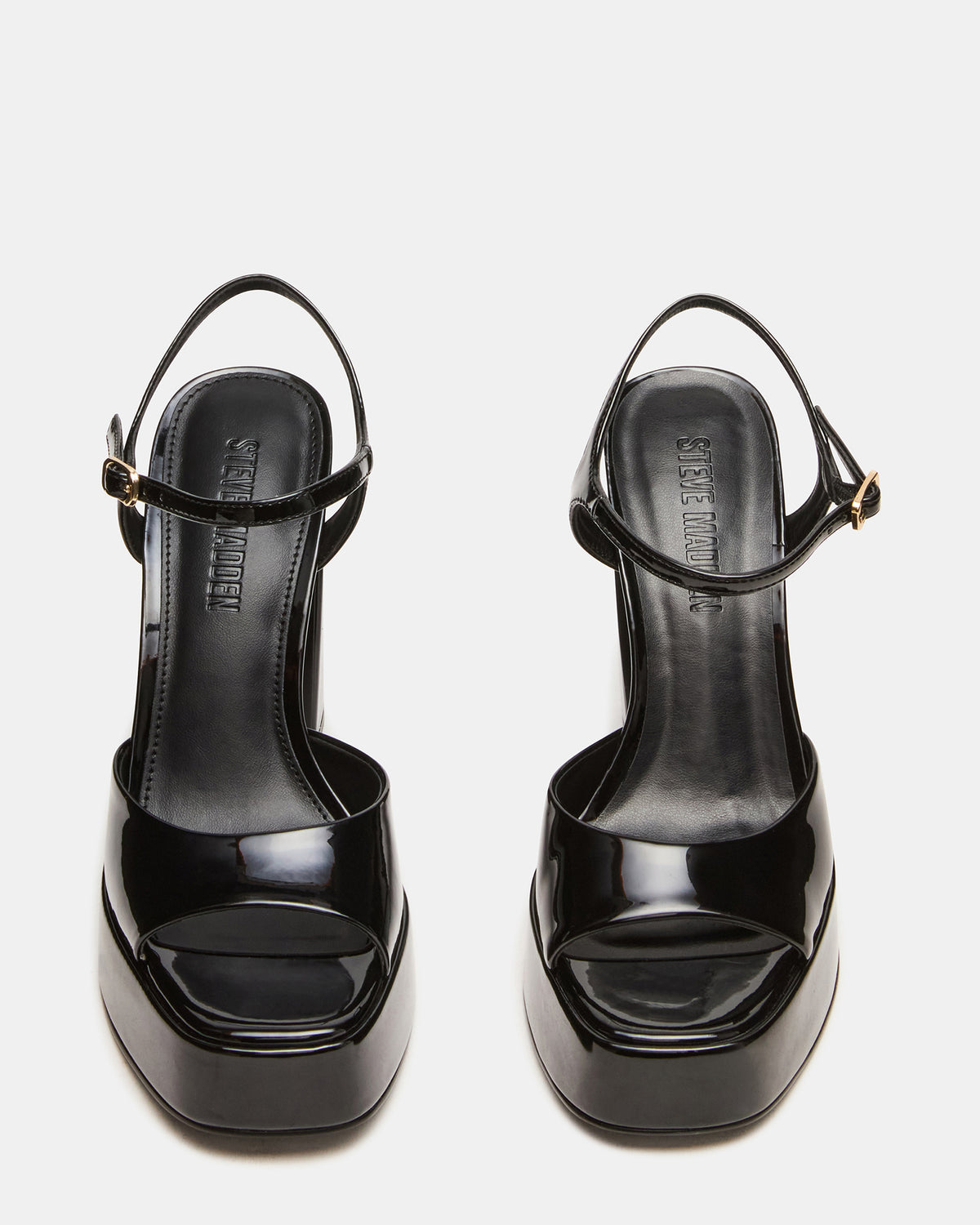 LIANDRA Black Patent Women's Platform Square-Toe Strappy Heel | Steve Madden