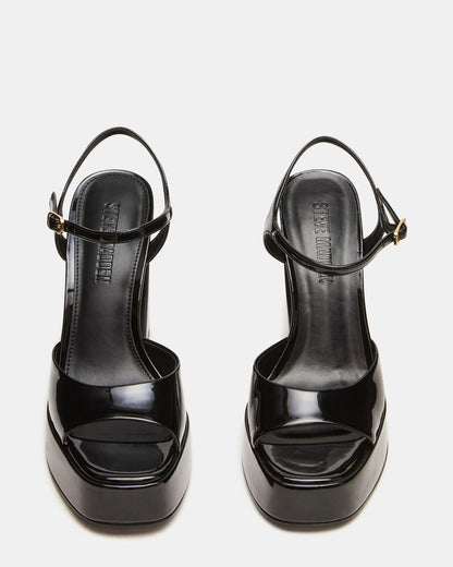 LIANDRA Black Patent Women's Platform Square-Toe Strappy Heel | Steve Madden