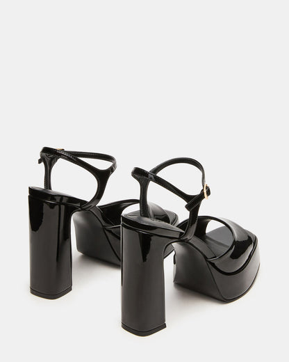LIANDRA Black Patent Women's Platform Square-Toe Strappy Heel | Steve Madden