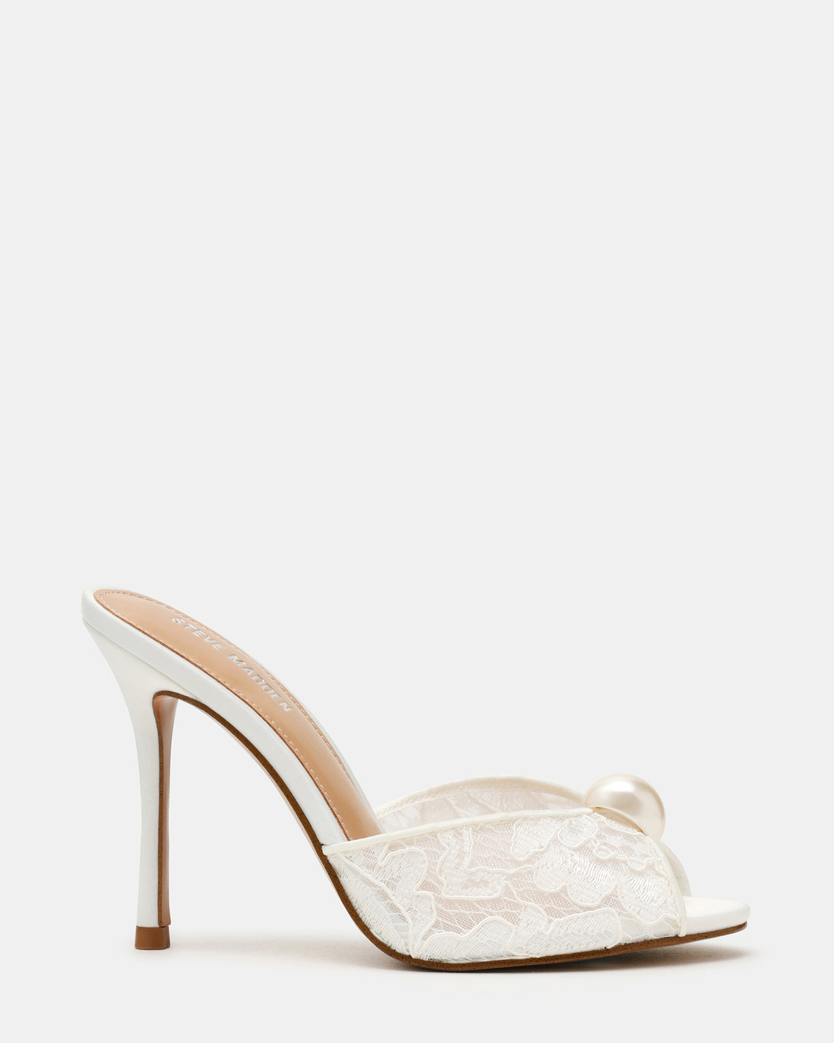 PRIYA Pearl White Lace Mule Women's Heel | Steve Madden