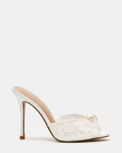 PRIYA Pearl White Lace Mule Women's Heel | Steve Madden