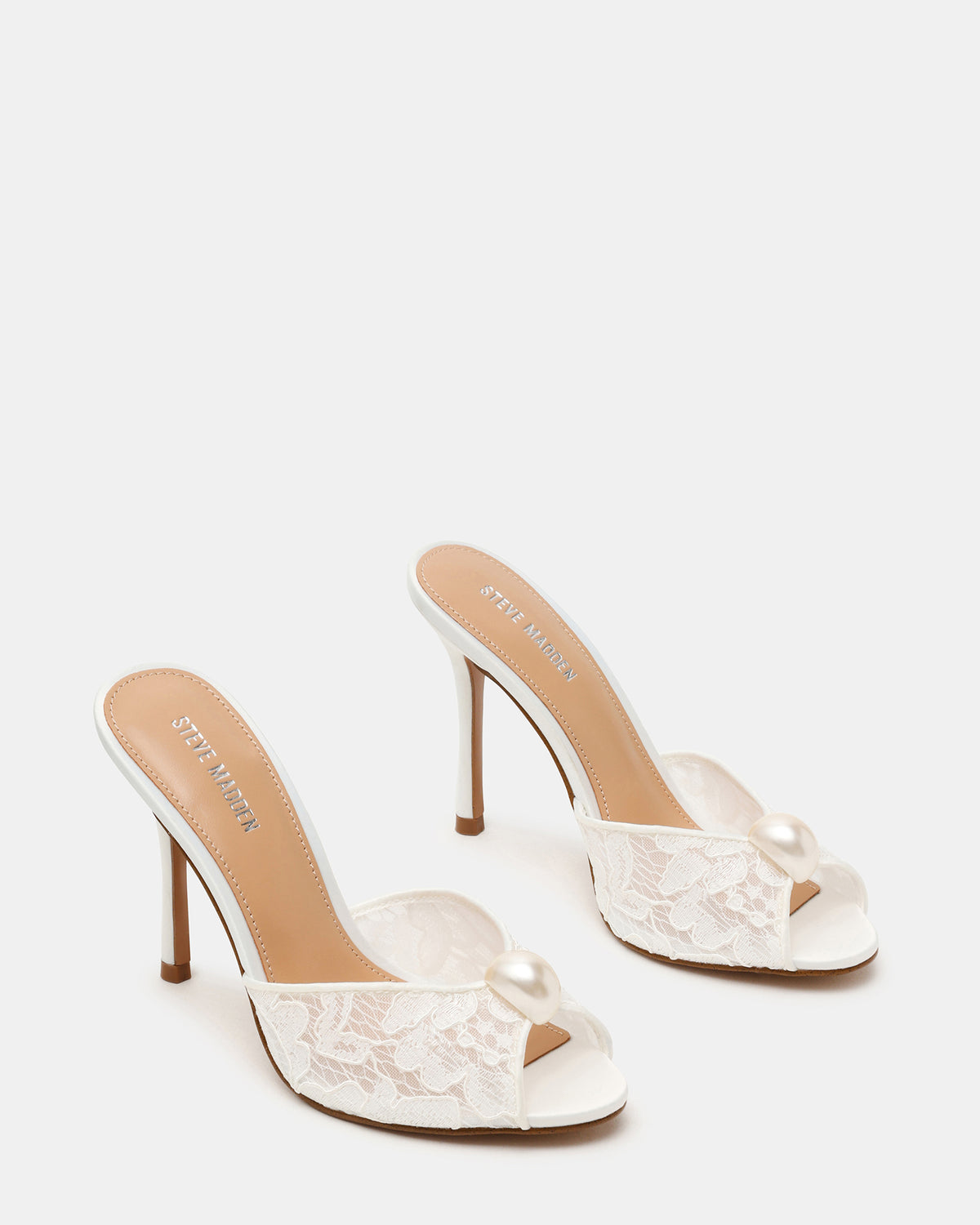 PRIYA Pearl White Lace Mule Women's Heel | Steve Madden
