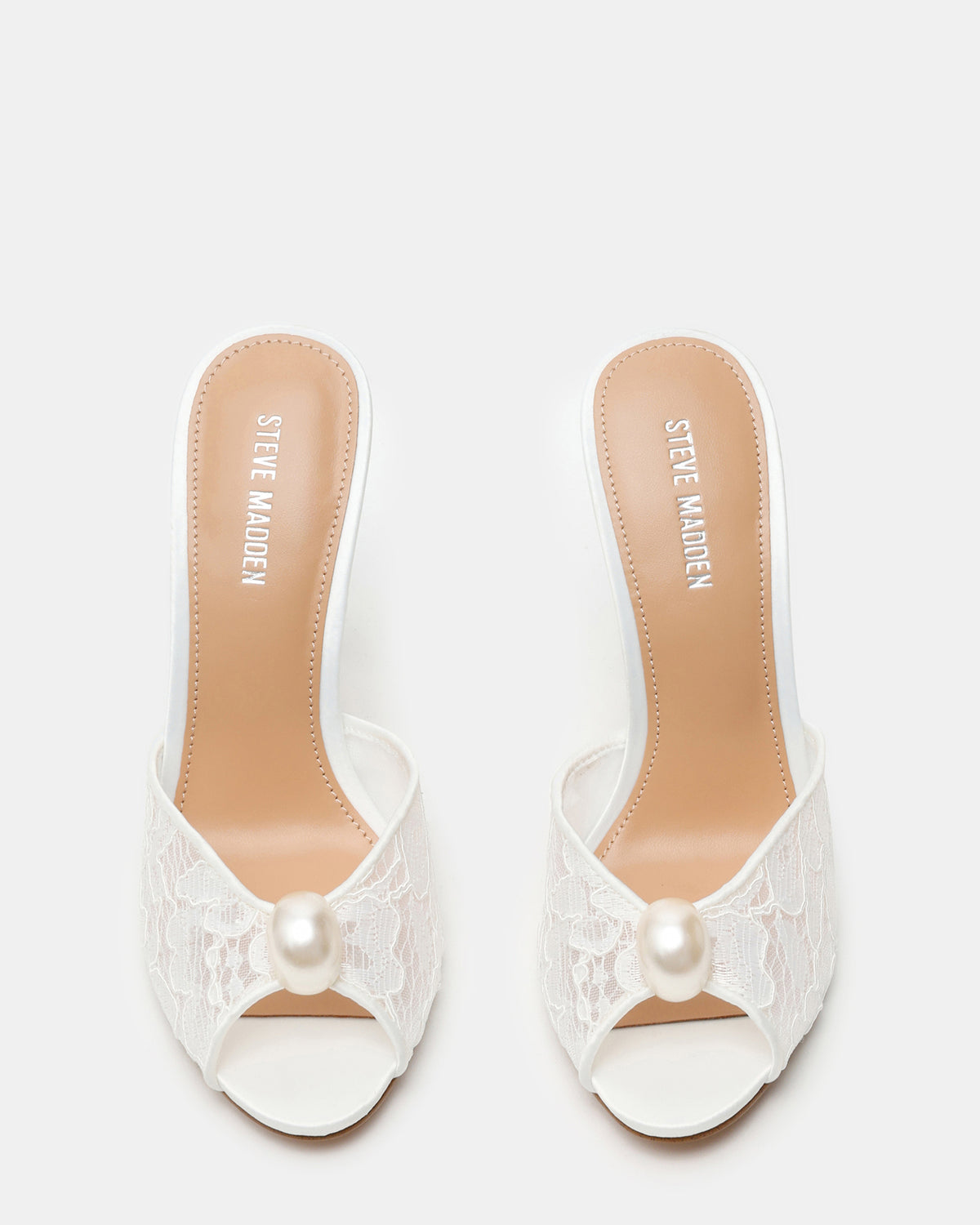 PRIYA Pearl White Lace Mule Women's Heel | Steve Madden