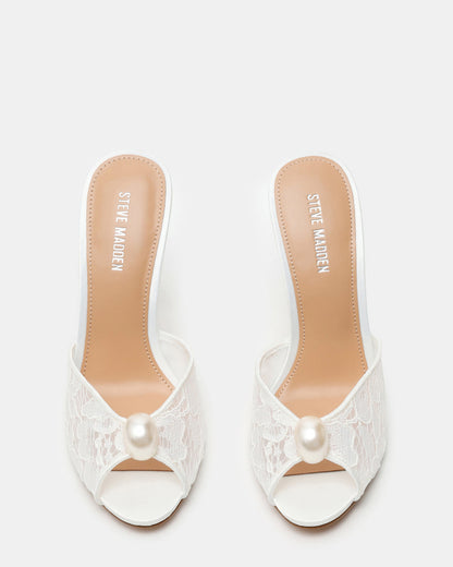 PRIYA Pearl White Lace Mule Women's Heel | Steve Madden