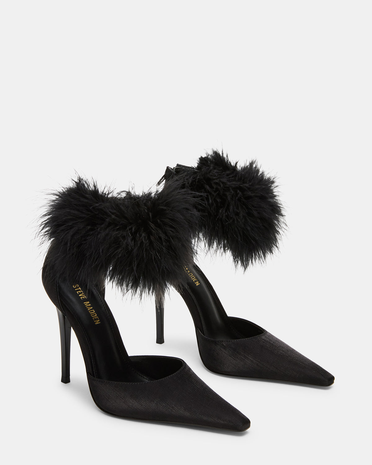 ELUSIVE Black Satin Pointed-Toe Stiletto Pump Women's Heel | Steve Madden