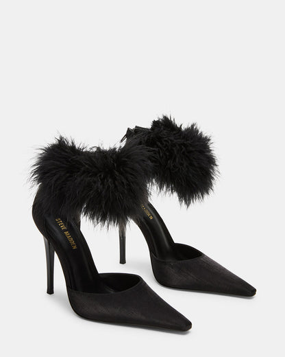 ELUSIVE Black Satin Pointed-Toe Stiletto Pump Women's Heel | Steve Madden