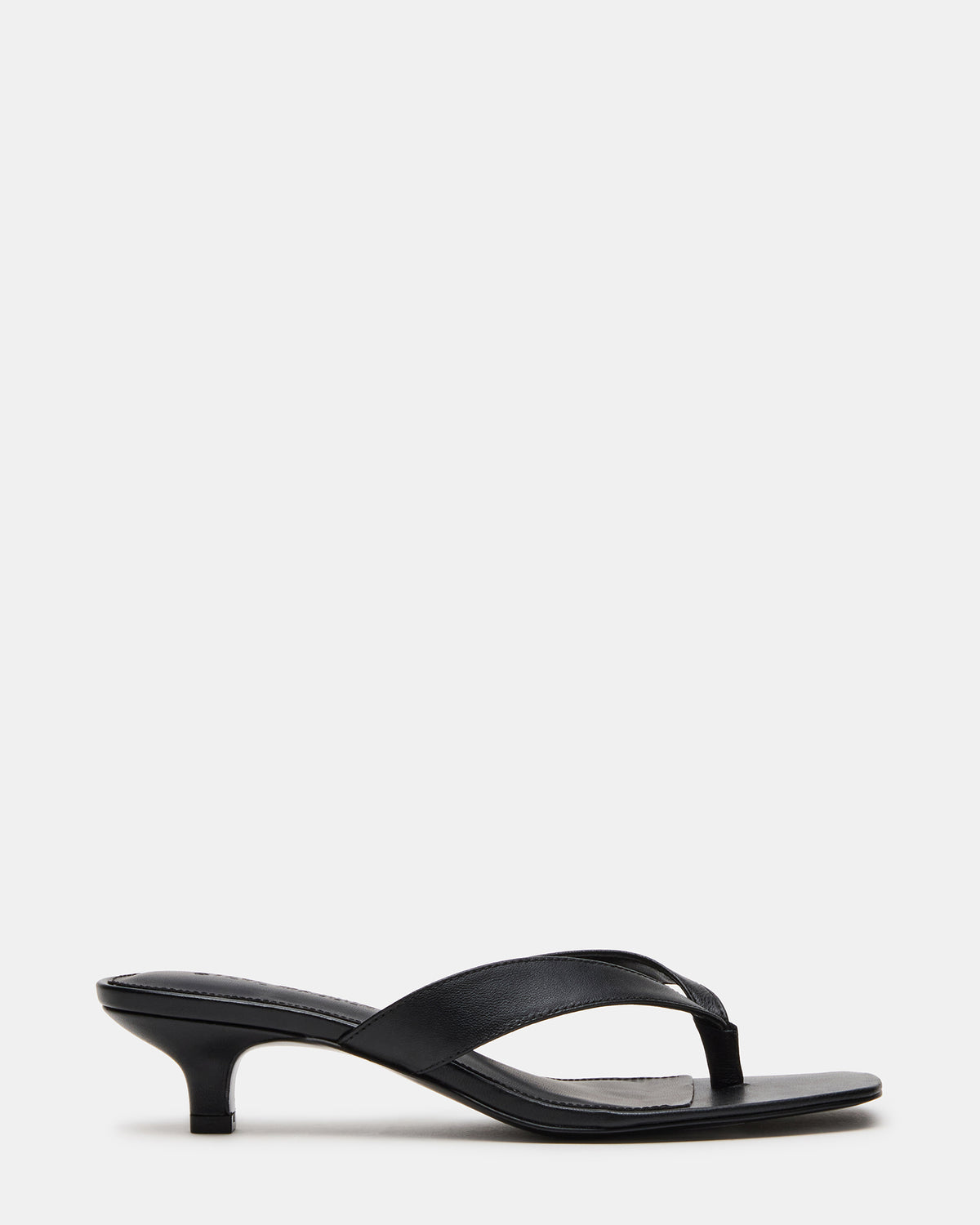 TRACIE Black Leather Thong Strap Women's Kitten Heel | Steve Madden