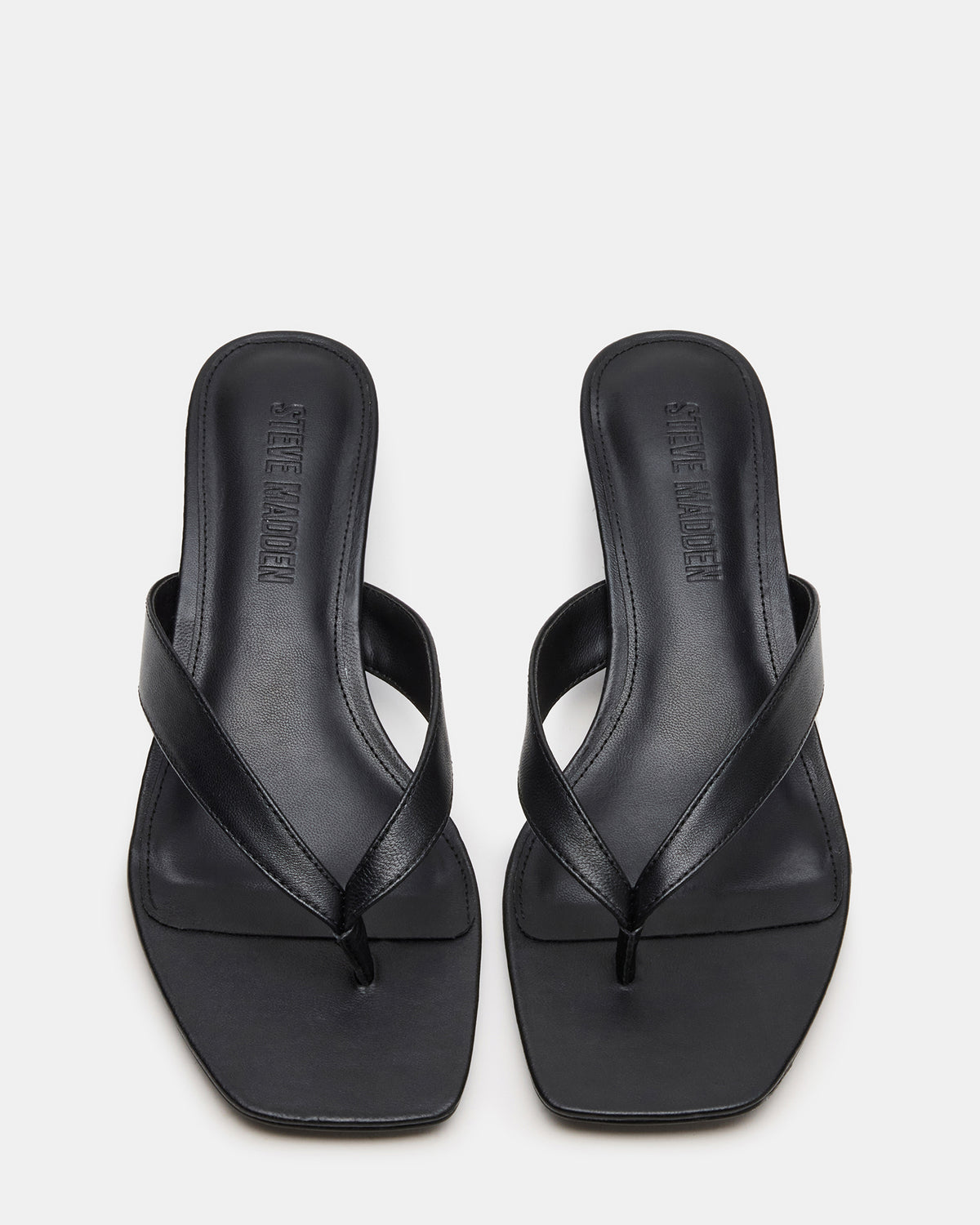 TRACIE Black Leather Thong Strap Women's Kitten Heel | Steve Madden