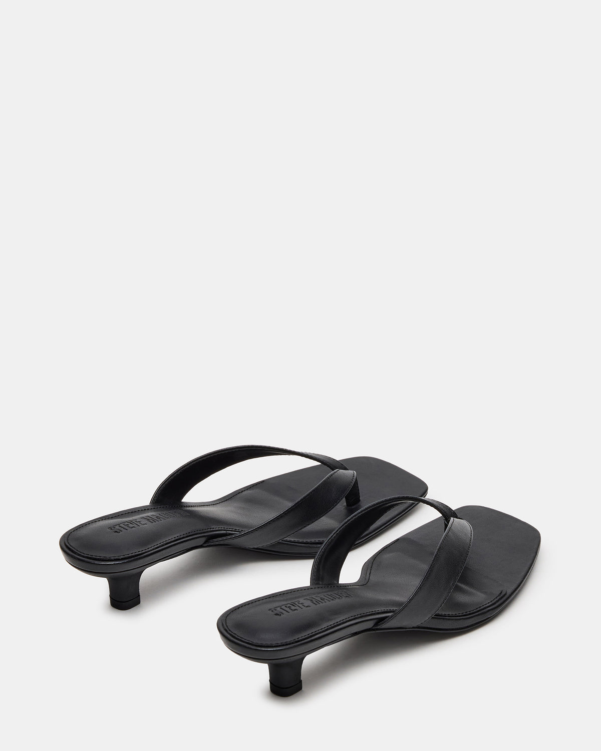 TRACIE Black Leather Thong Strap Women's Kitten Heel | Steve Madden