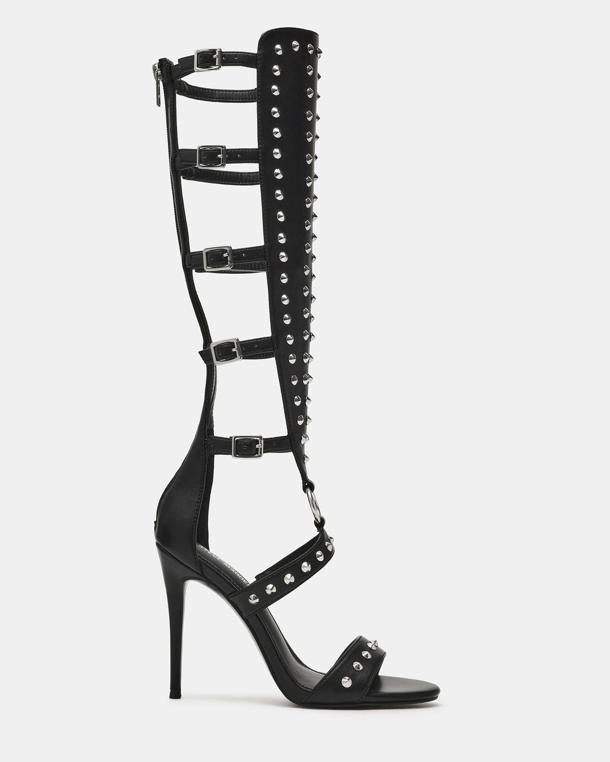 COMPOSURE Black Studs Strappy Stiletto Buckles Women's Heel | Steve Madden
