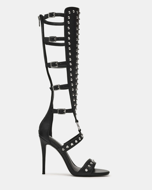 COMPOSURE Black Studs Strappy Stiletto Buckles Women's Heel | Steve Madden