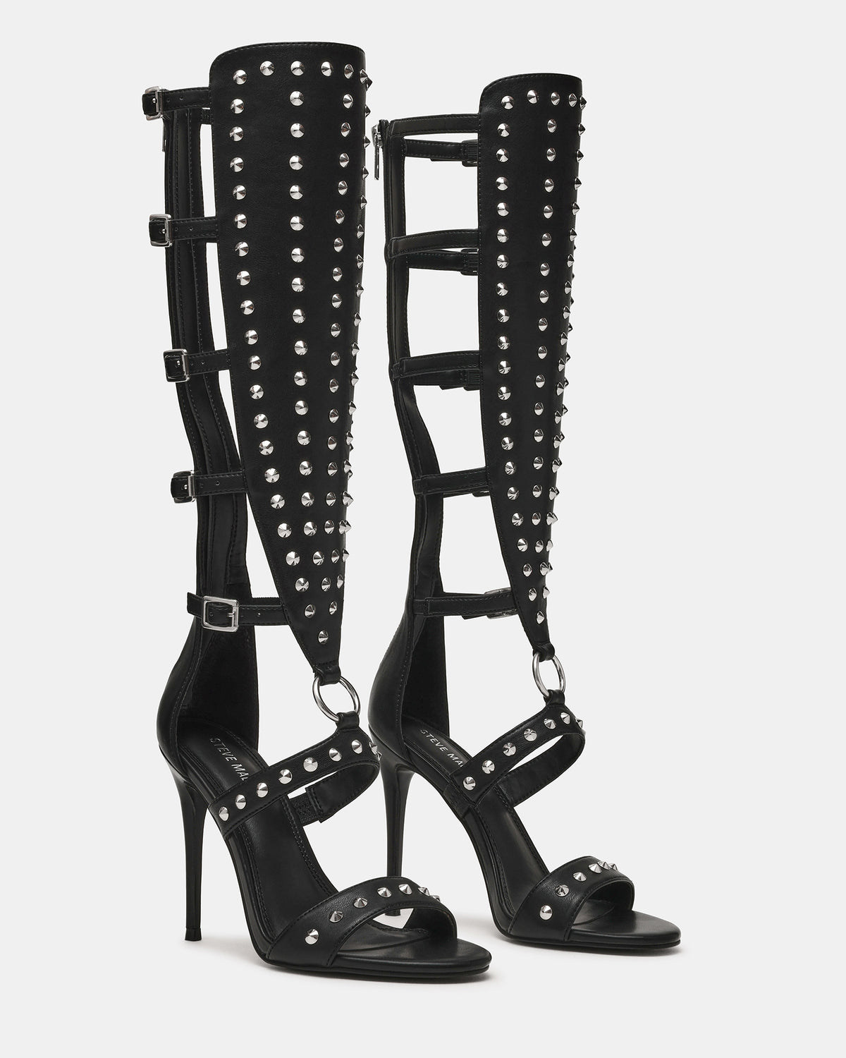 COMPOSURE Black Studs Strappy Stiletto Buckles Women's Heel | Steve Madden