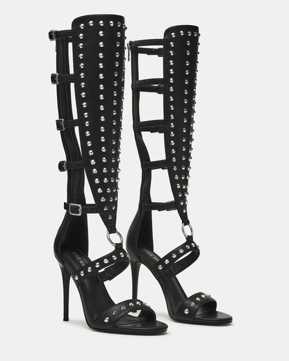 COMPOSURE Black Studs Strappy Stiletto Buckles Women's Heel | Steve Madden