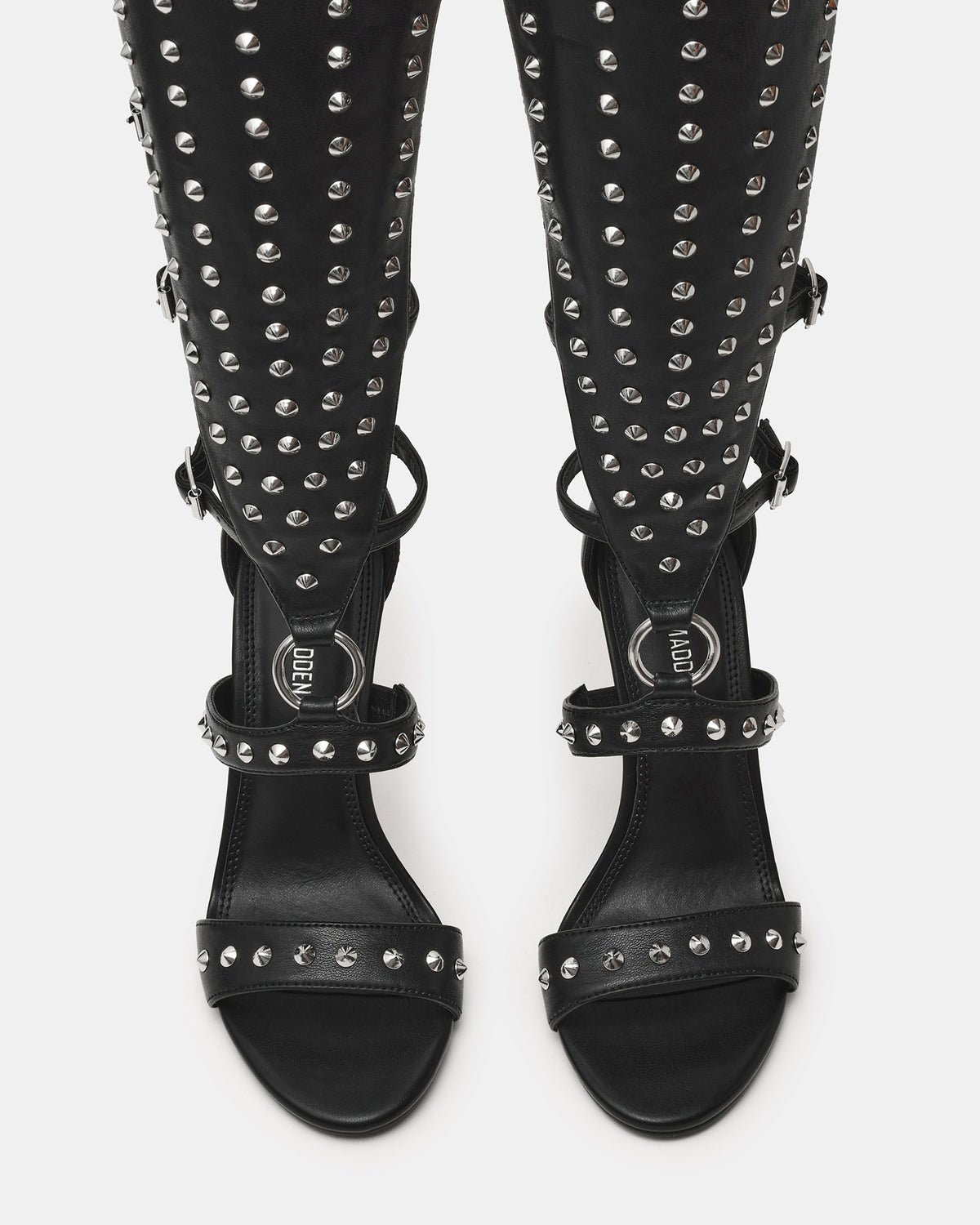 COMPOSURE Black Studs Strappy Stiletto Buckles Women's Heel | Steve Madden