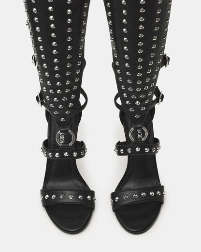 COMPOSURE Black Studs Strappy Stiletto Buckles Women's Heel | Steve Madden