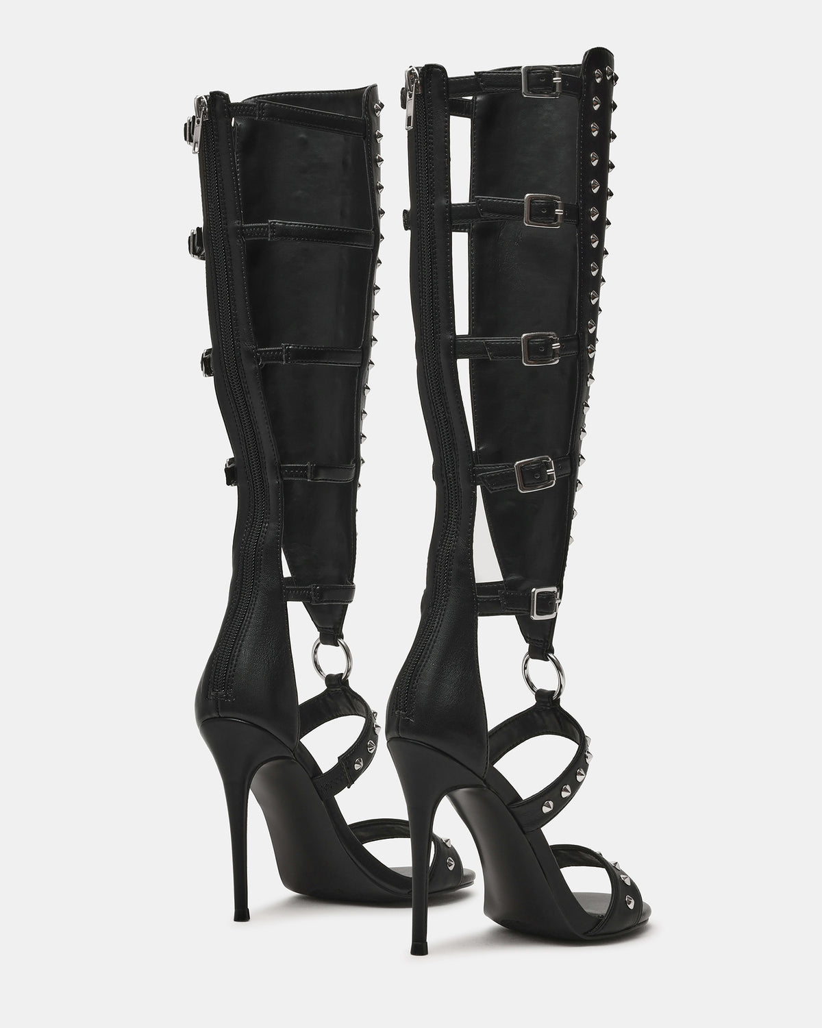COMPOSURE Black Studs Strappy Stiletto Buckles Women's Heel | Steve Madden