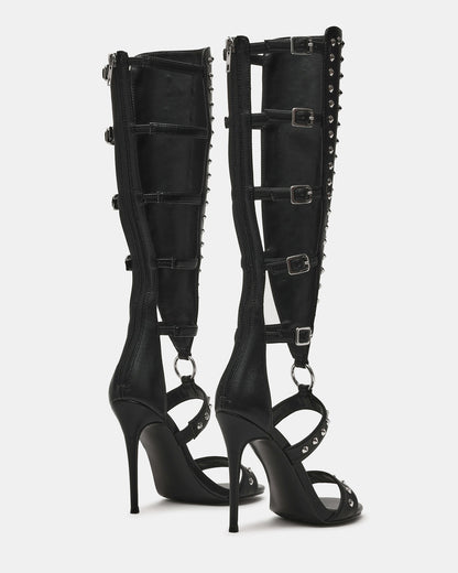 COMPOSURE Black Studs Strappy Stiletto Buckles Women's Heel | Steve Madden