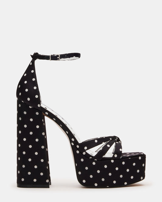 RETRO White/Black Polka Dot Open-Toe Block Heel Platform Women's Heel | Steve Madden