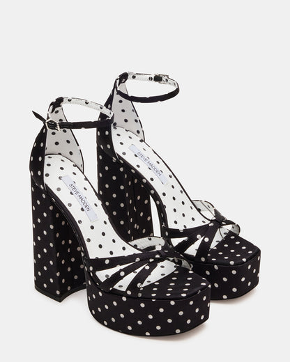 RETRO White/Black Polka Dot Open-Toe Block Heel Platform Women's Heel | Steve Madden