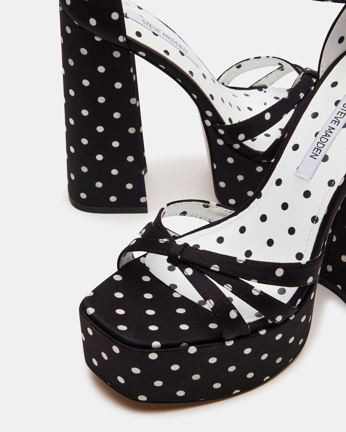 RETRO White/Black Polka Dot Open-Toe Block Heel Platform Women's Heel | Steve Madden