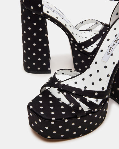 RETRO White/Black Polka Dot Open-Toe Block Heel Platform Women's Heel | Steve Madden
