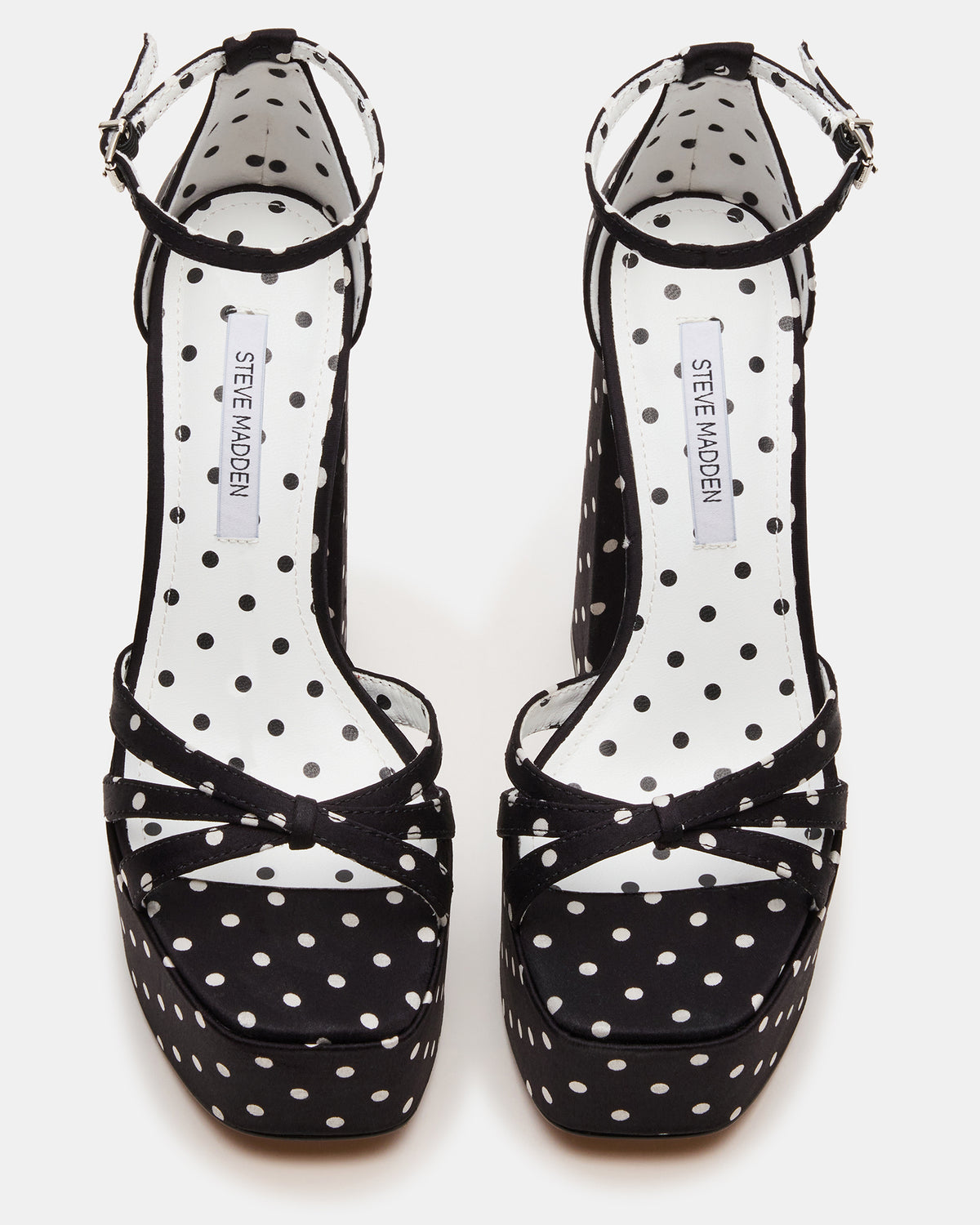 RETRO White/Black Polka Dot Open-Toe Block Heel Platform Women's Heel | Steve Madden