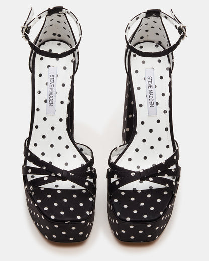 RETRO White/Black Polka Dot Open-Toe Block Heel Platform Women's Heel | Steve Madden