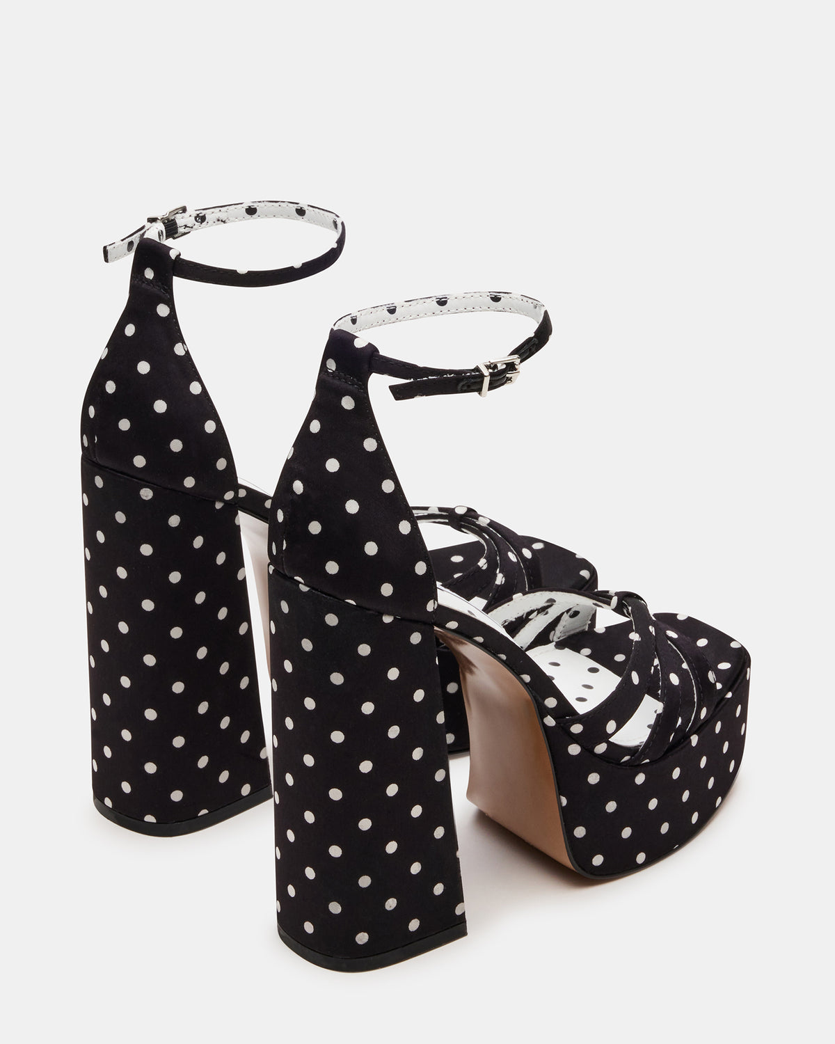 RETRO White/Black Polka Dot Open-Toe Block Heel Platform Women's Heel | Steve Madden