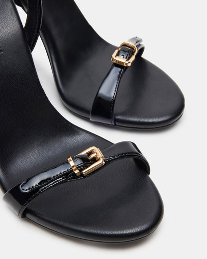 FOXX Black Patent Strappy Stiletto Open-Toe Women's Heel | Steve Madden