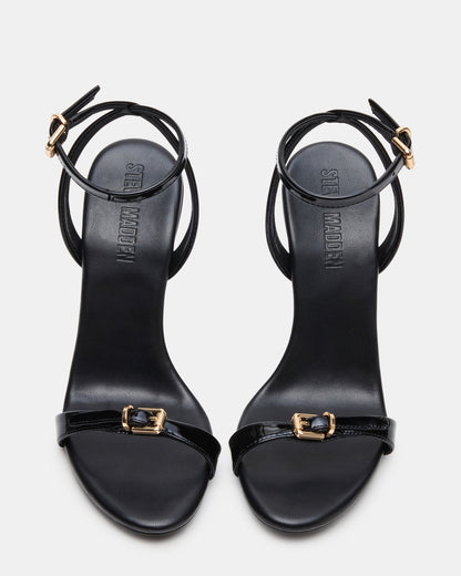 FOXX Black Patent Strappy Stiletto Open-Toe Women's Heel | Steve Madden