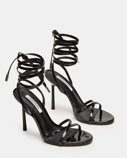 NERI Black Patent Strappy Stiletto Round-Toe Women's Heel | Steve Madden