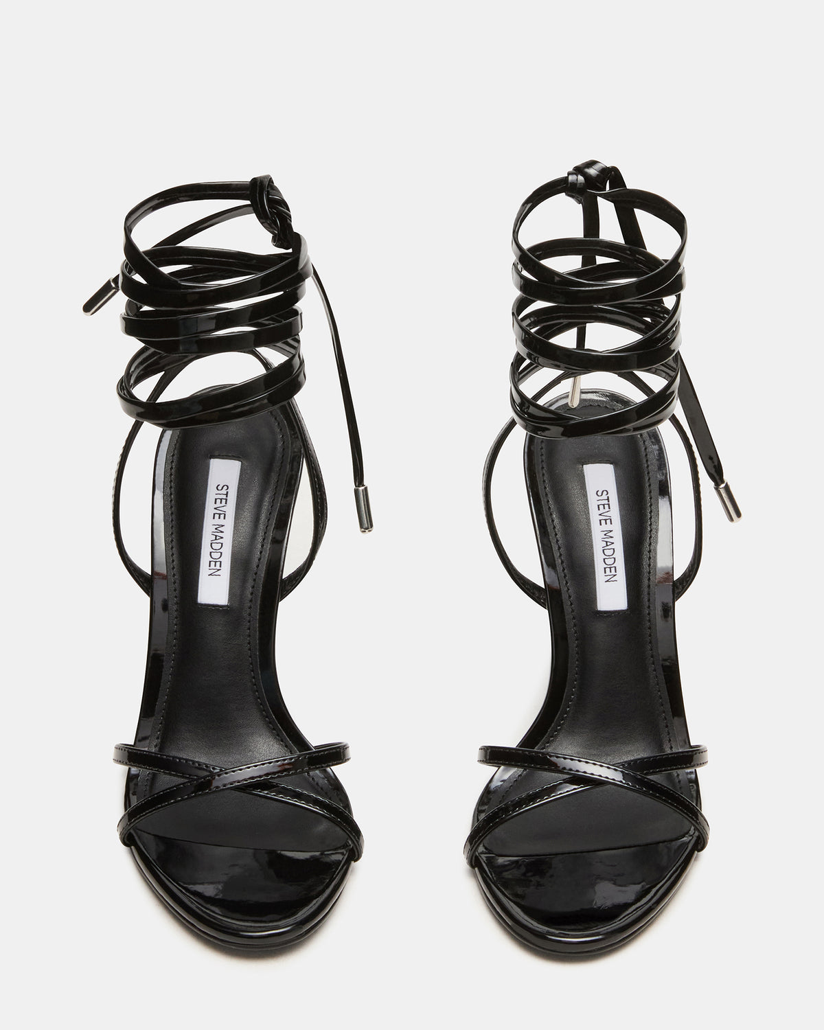 NERI Black Patent Strappy Stiletto Round-Toe Women's Heel | Steve Madden