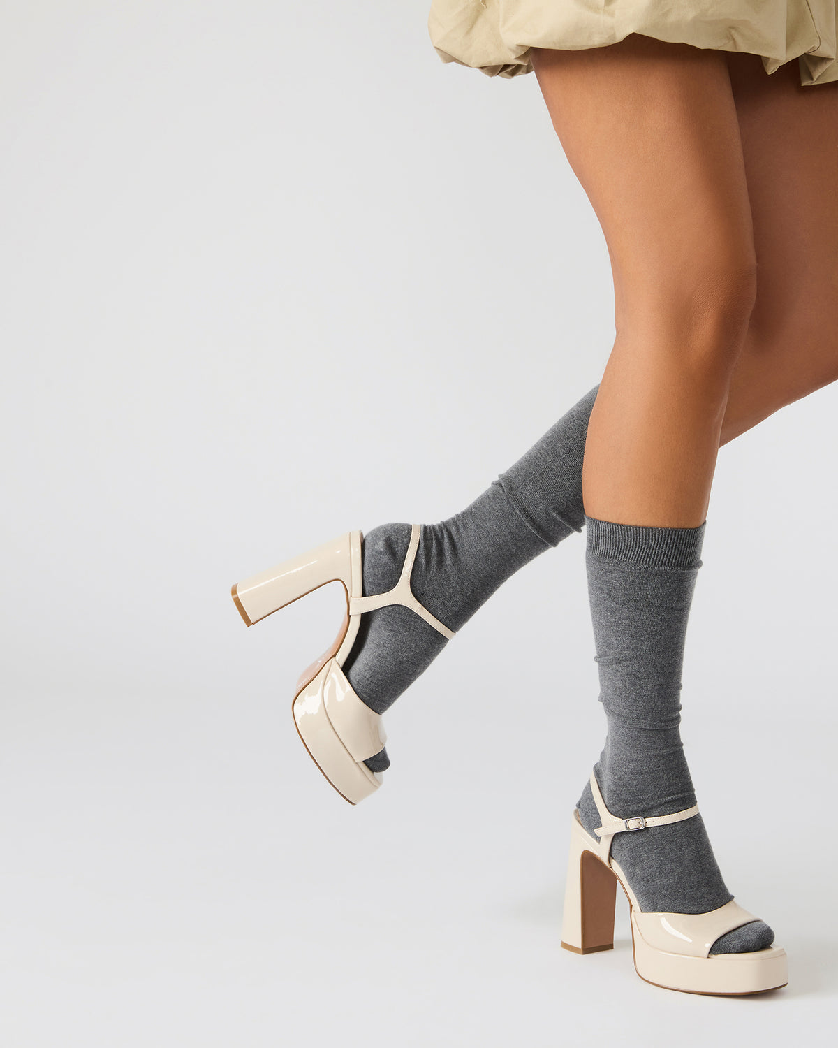 LINADRA Bone Patent Platform Square-Toe Strappy Women's Heel | Steve Madden