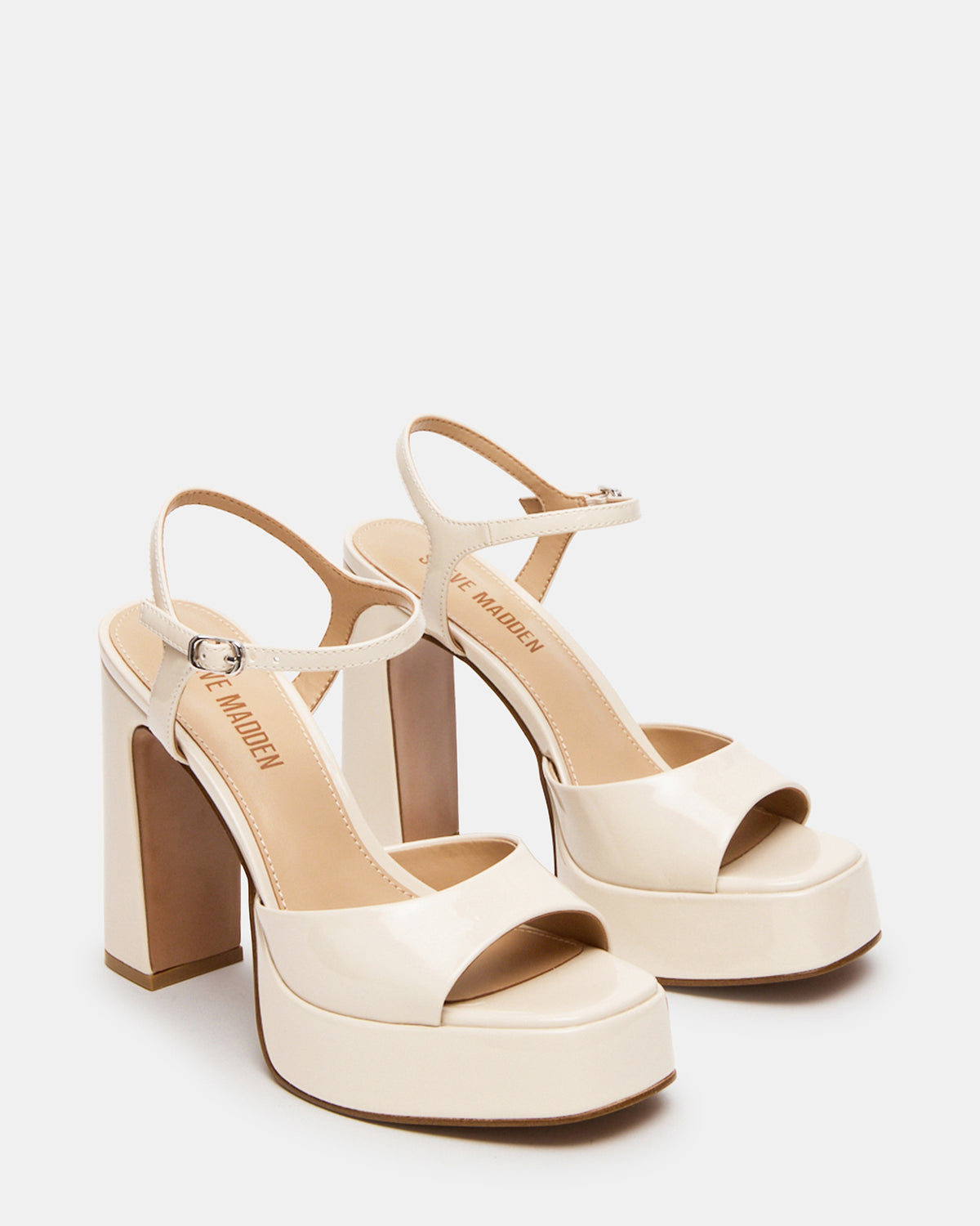 LINADRA Bone Patent Platform Square-Toe Strappy Women's Heel | Steve Madden