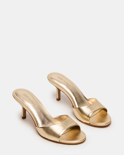 KENDRIX Gold Leather Mule Stiletto Women's Heel | Steve Madden