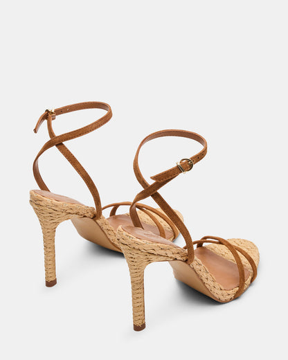 JYPSEY Chestnut Suede Raffia Strappy Stiletto Women's Heel | Steve Madden