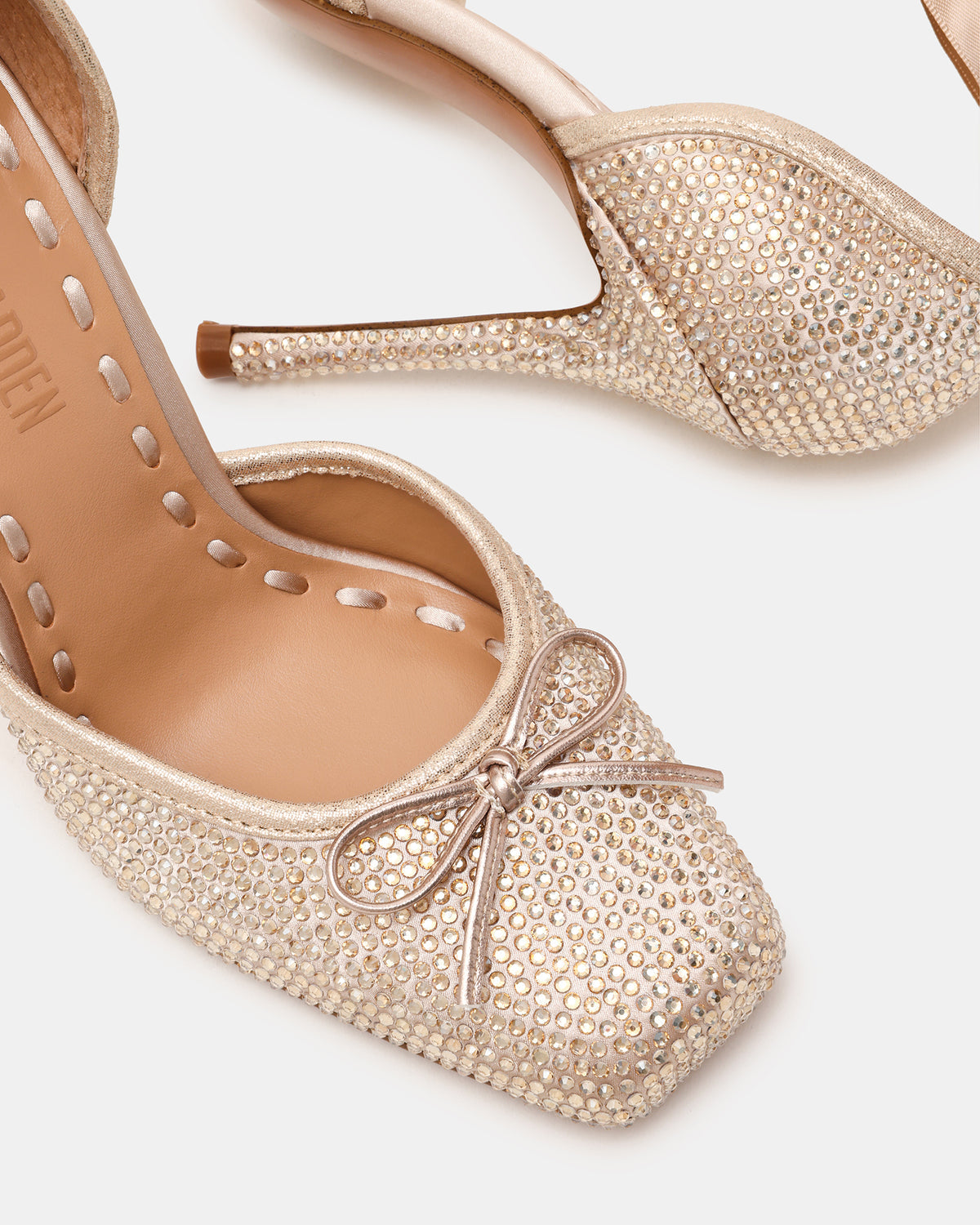 LARINA Champagne Rhinestones Square-Toe Stiletto Lace-Up Women's Heel | Steve Madden