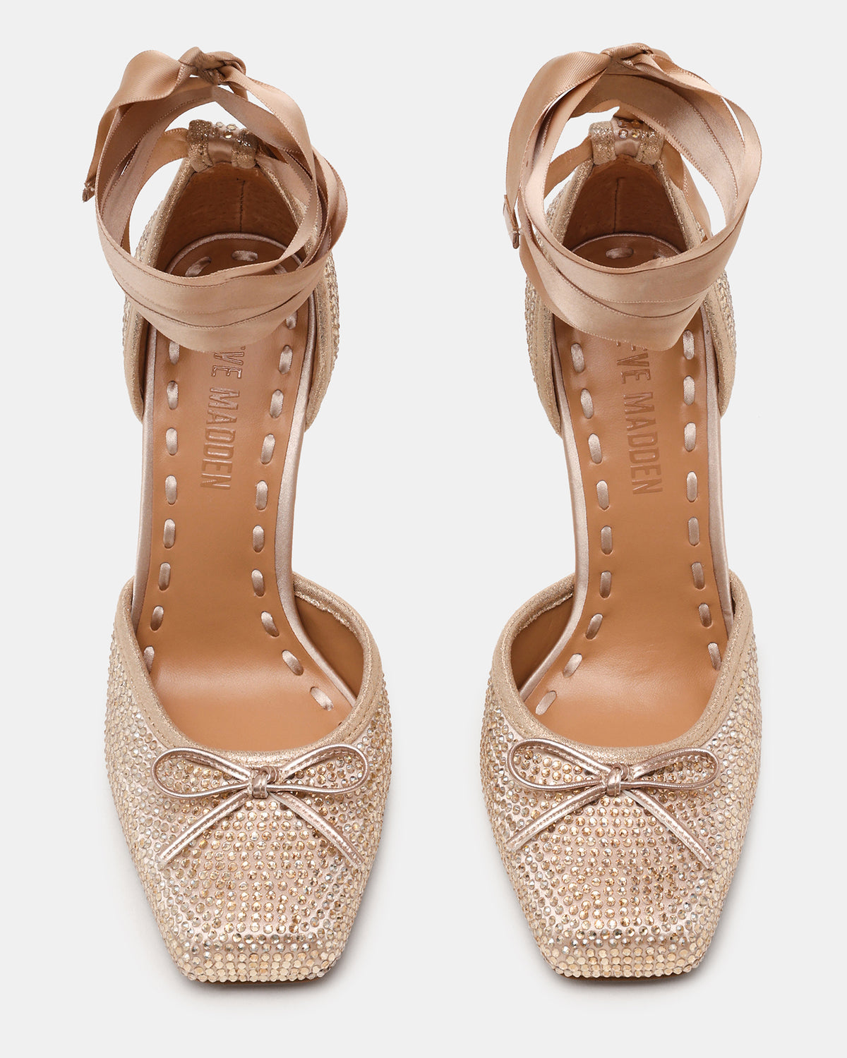 LARINA Champagne Rhinestones Square-Toe Stiletto Lace-Up Women's Heel | Steve Madden