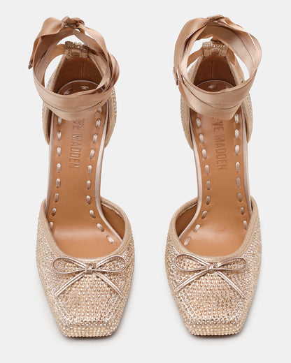 LARINA Champagne Rhinestones Square-Toe Stiletto Lace-Up Women's Heel | Steve Madden