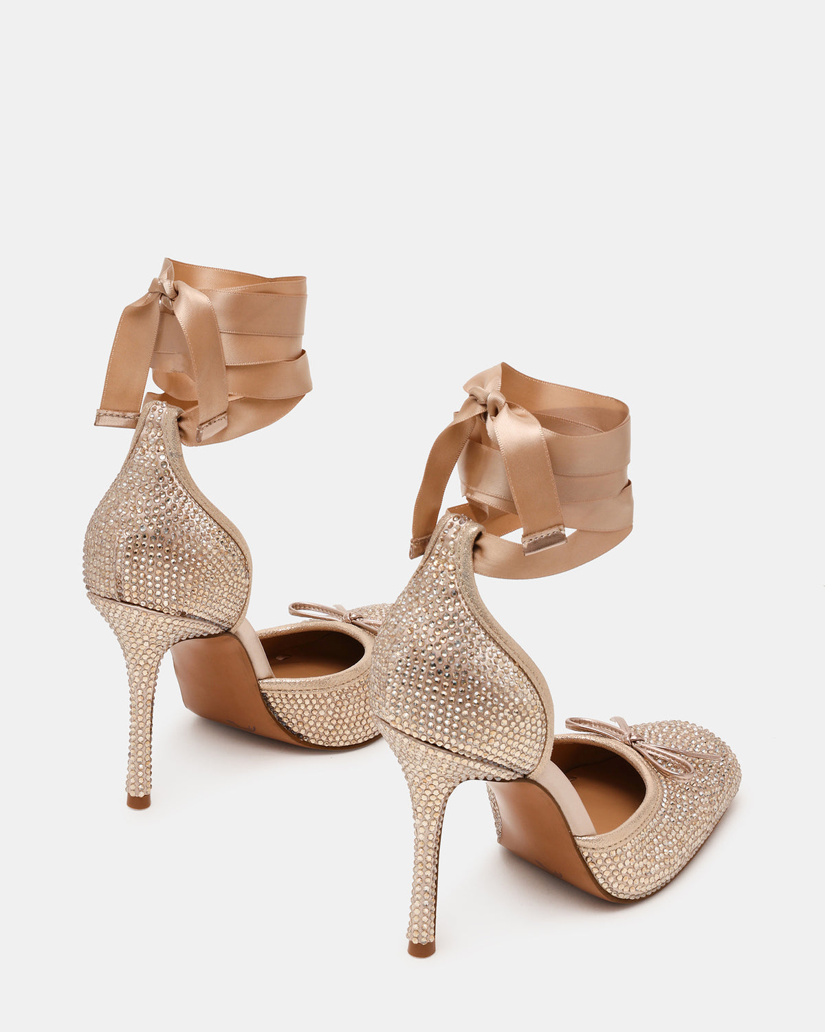 LARINA Champagne Rhinestones Square-Toe Stiletto Lace-Up Women's Heel | Steve Madden