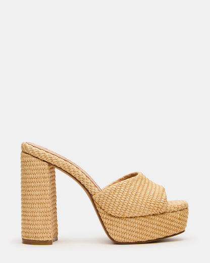 JOEL Natural Raffia Square-Toe Platform Raffia Mule Women's Heel | Steve Madden