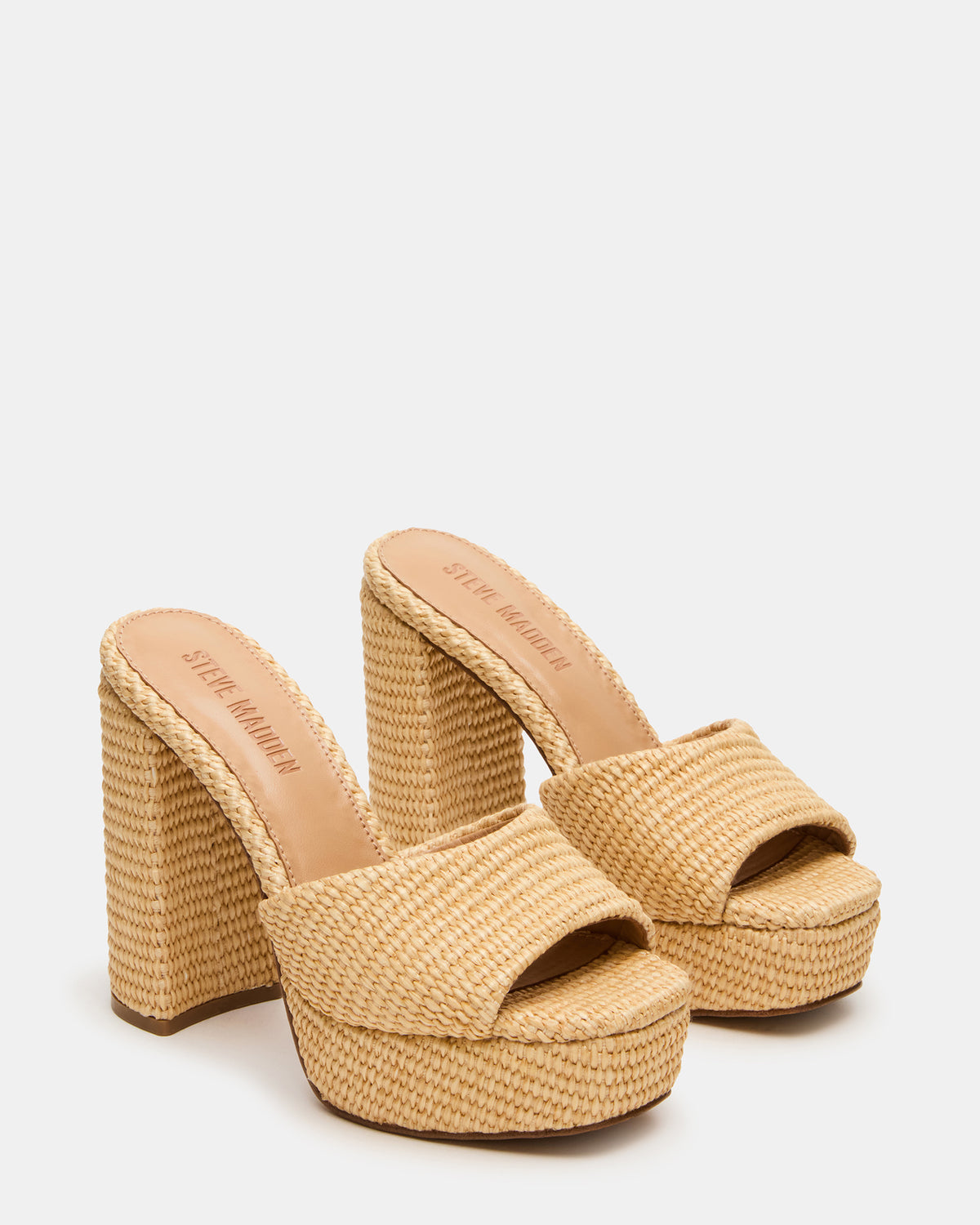 JOEL Natural Raffia Square-Toe Platform Raffia Mule Women's Heel | Steve Madden