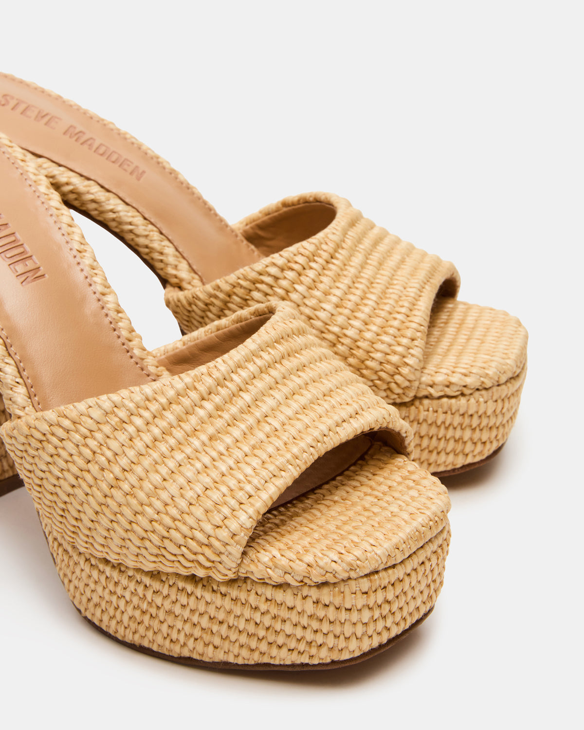 JOEL Natural Raffia Square-Toe Platform Raffia Mule Women's Heel | Steve Madden