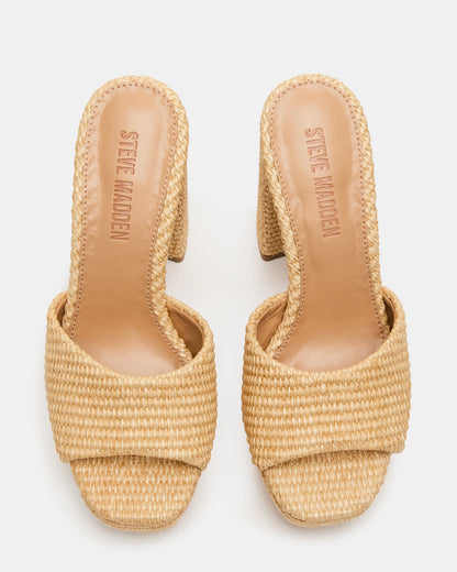 JOEL Natural Raffia Square-Toe Platform Raffia Mule Women's Heel | Steve Madden