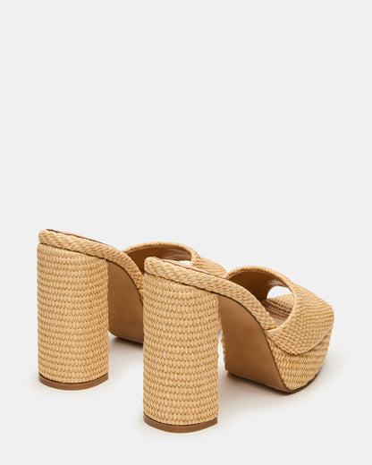 JOEL Natural Raffia Square-Toe Platform Raffia Mule Women's Heel | Steve Madden